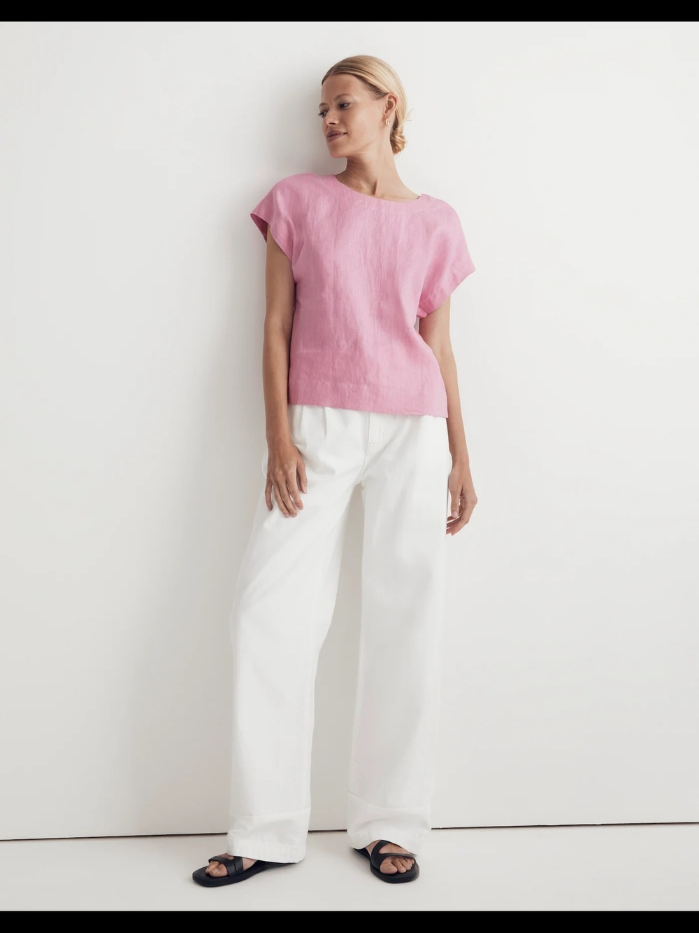 Madewell 100% Linen Square-Back Crewneck Top S